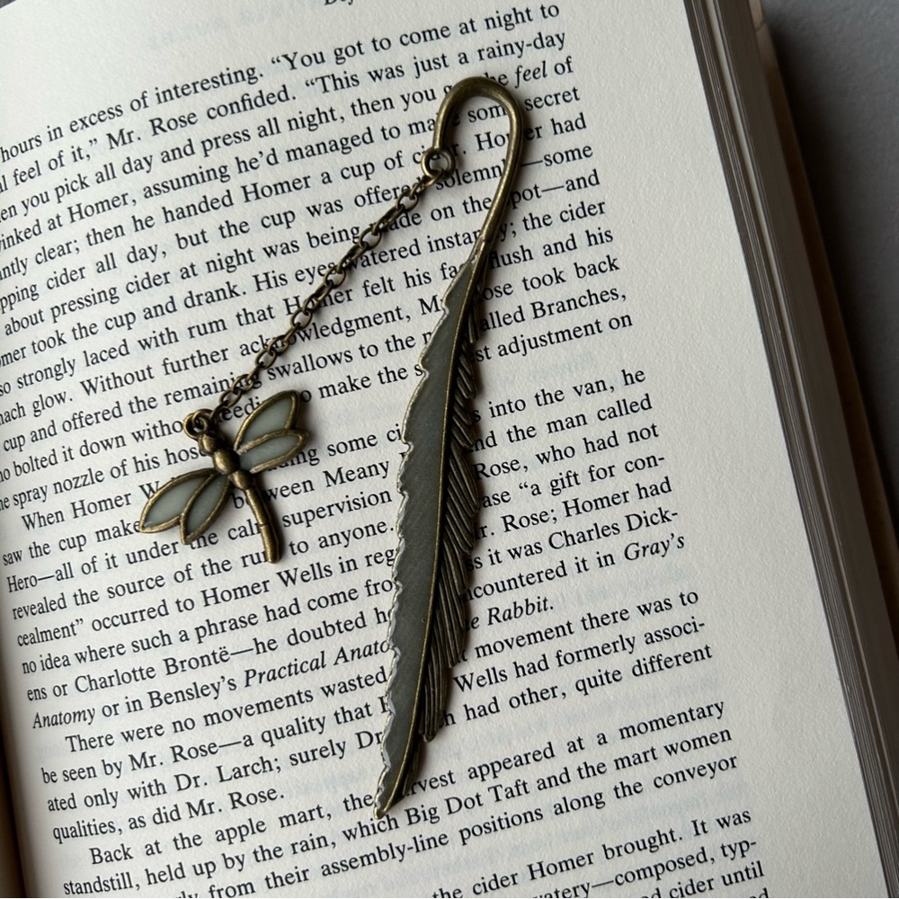 Feather Bookmark with Dragonfly Charm ~ Glow in the Dark ~ Brand New!